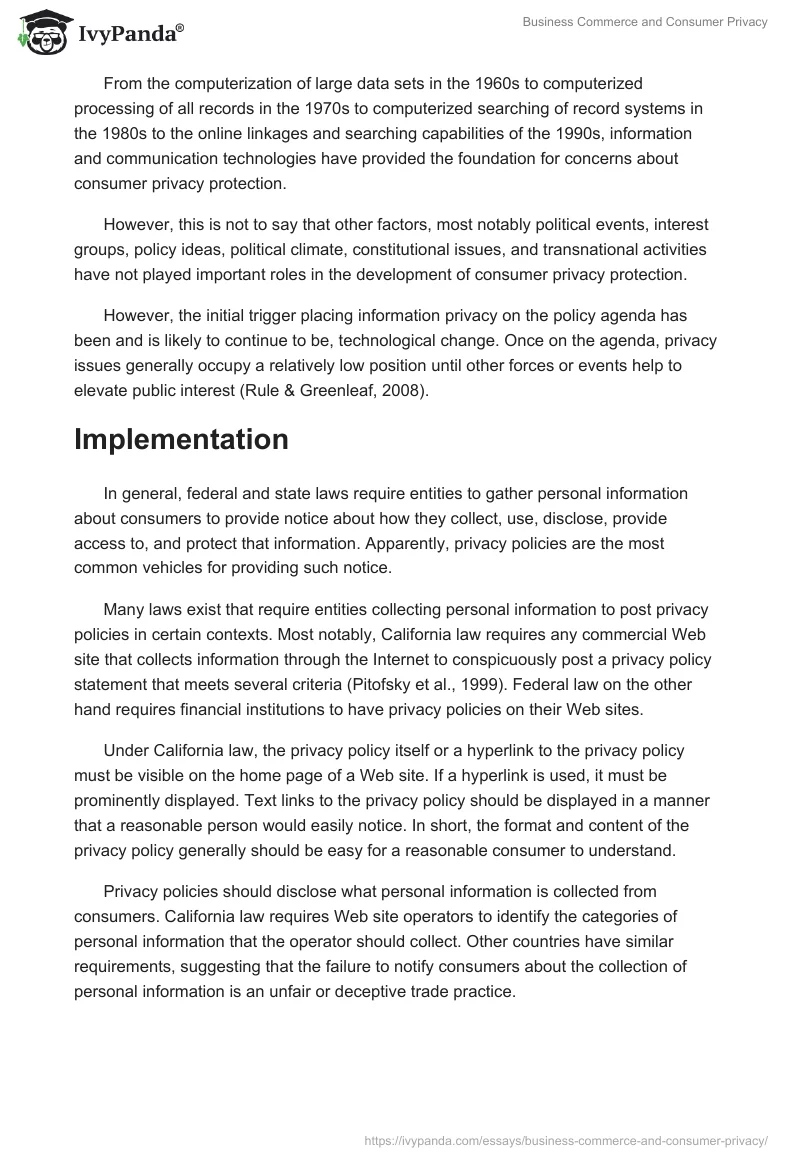 Business Commerce and Consumer Privacy. Page 2