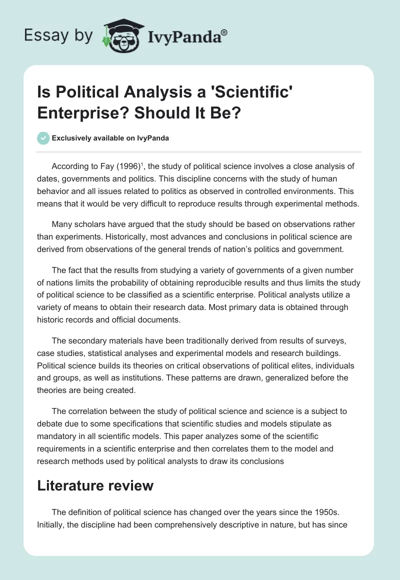 Is Political Analysis a ‘Scientific’ Enterprise? Should It Be?. Page 1