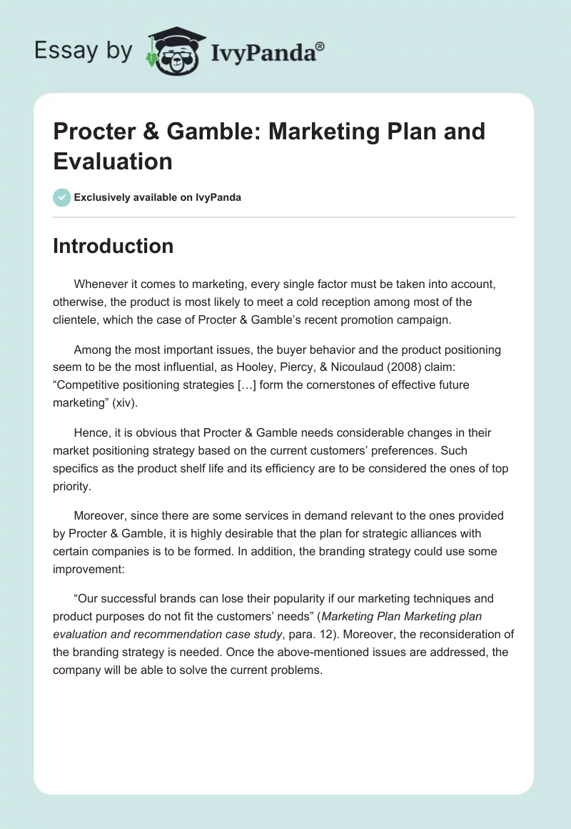 Procter & Gamble: Marketing Plan and Evaluation. Page 1