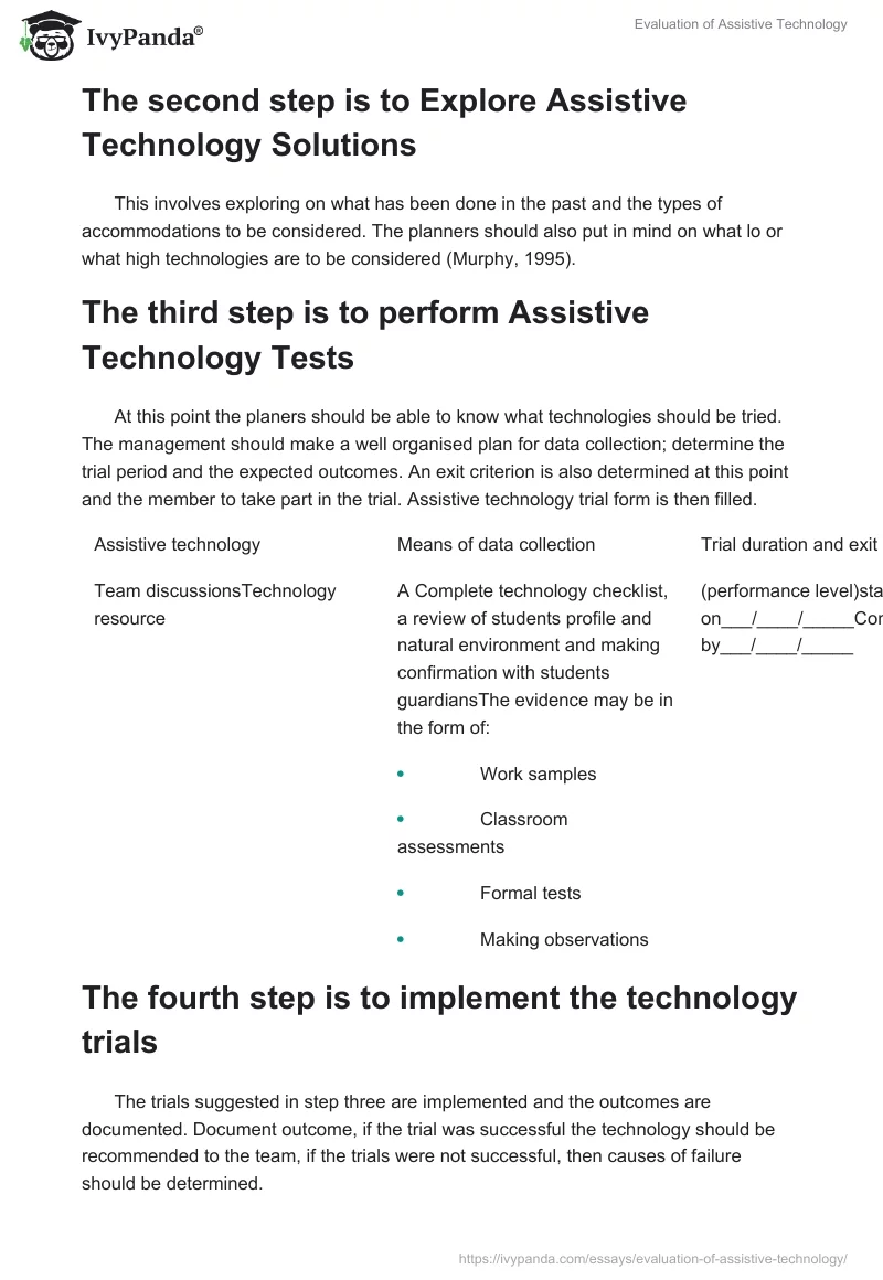 Evaluation of Assistive Technology. Page 3