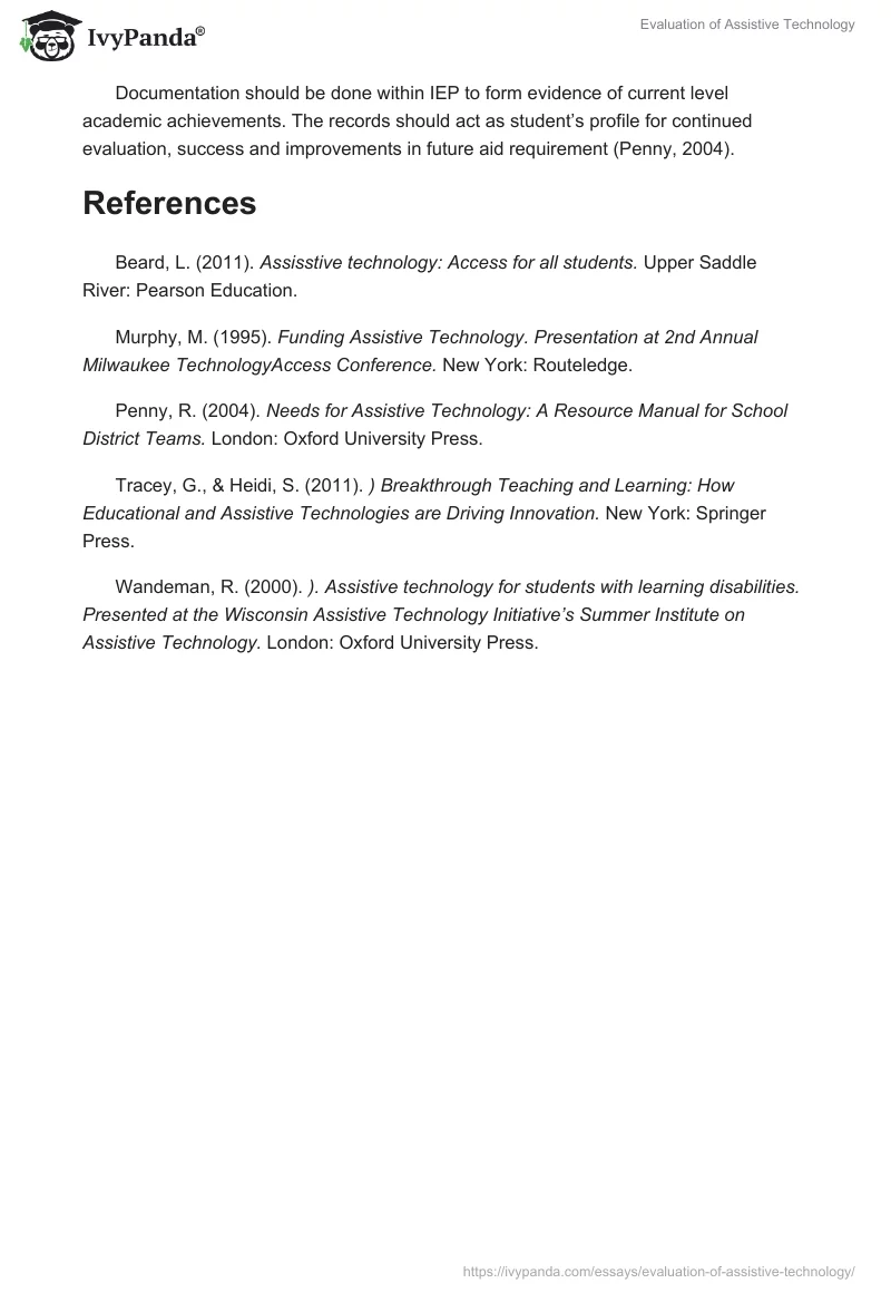 Evaluation of Assistive Technology. Page 4