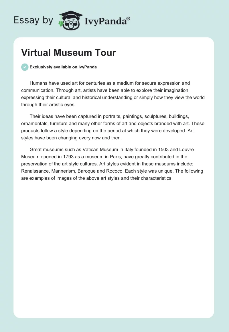Virtual Museum Tour. Page 1