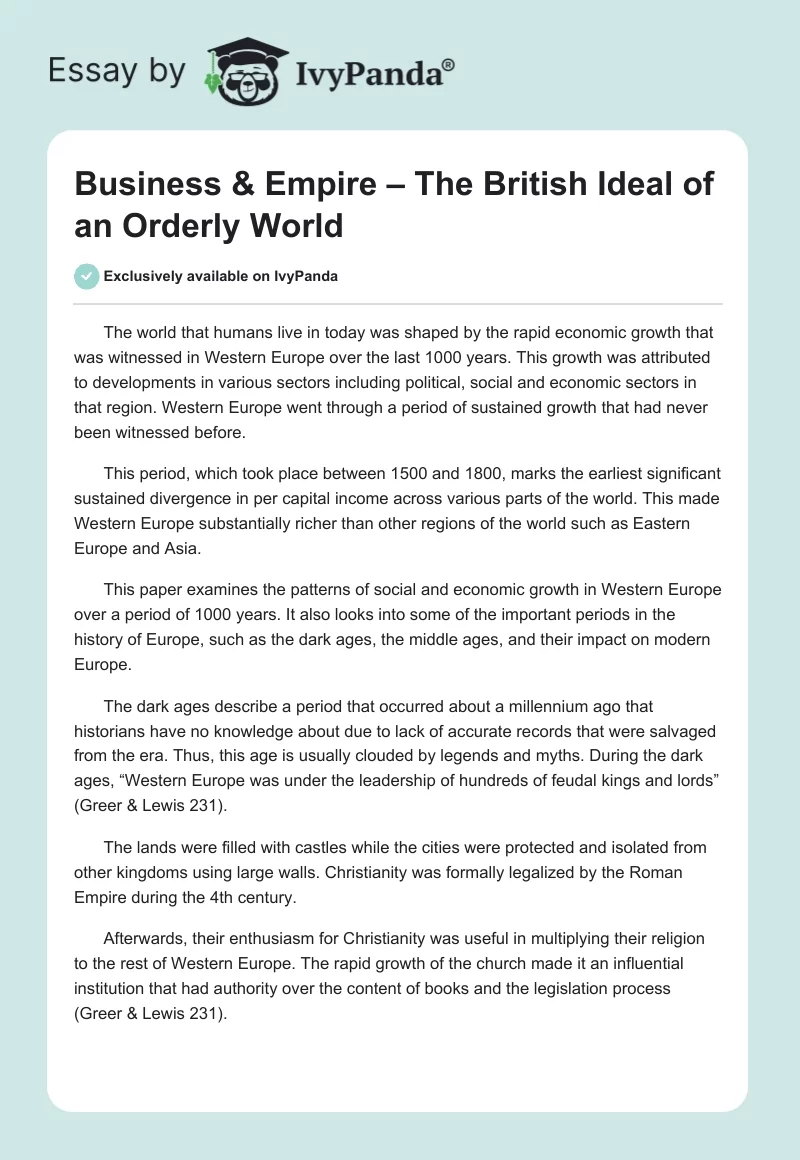 Business & Empire – The British Ideal of an Orderly World. Page 1