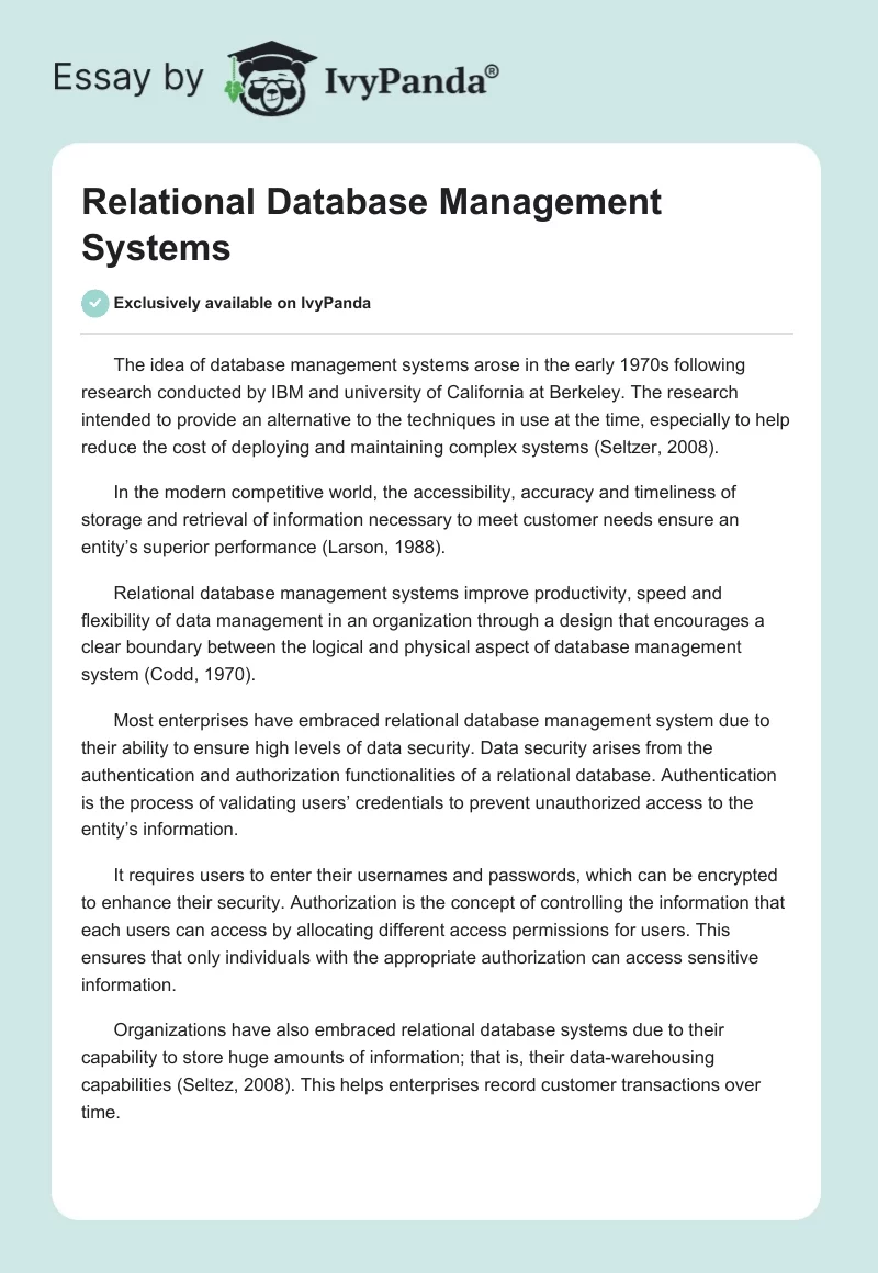 Relational Database Management Systems. Page 1