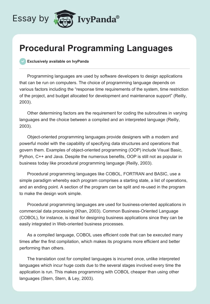 Procedural Programming Languages. Page 1