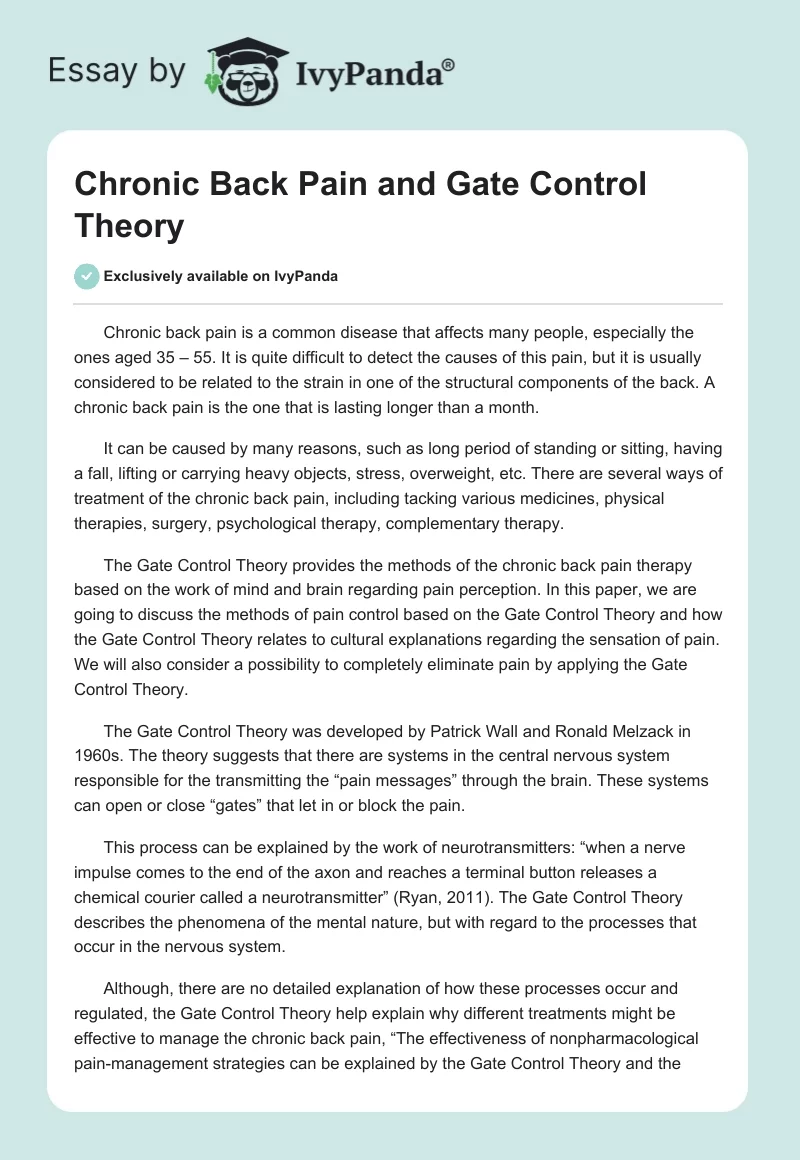 Chronic Back Pain and Gate Control Theory. Page 1