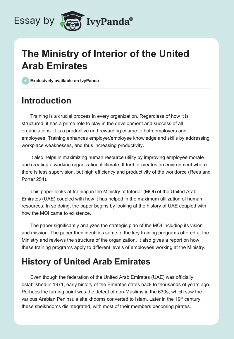 The Ministry of Interior of the United Arab Emirates. Page 1