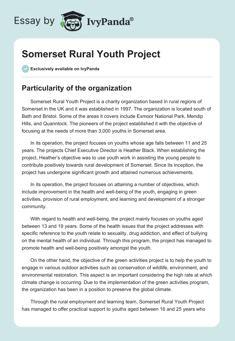 Somerset Rural Youth Project. Page 1