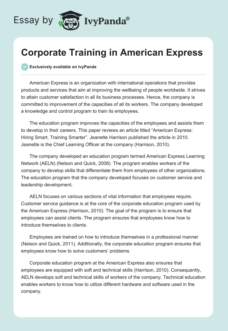 Corporate Training in American Express. Page 1