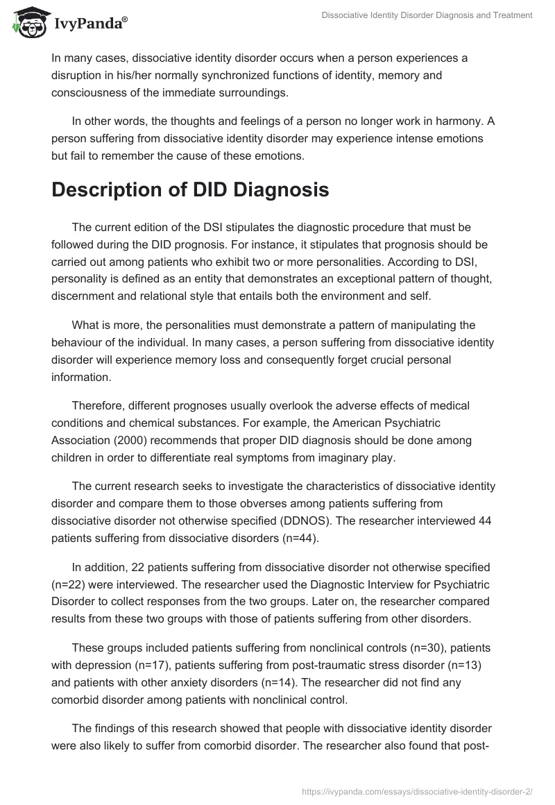 Dissociative Identity Disorder Diagnosis and Treatment. Page 2