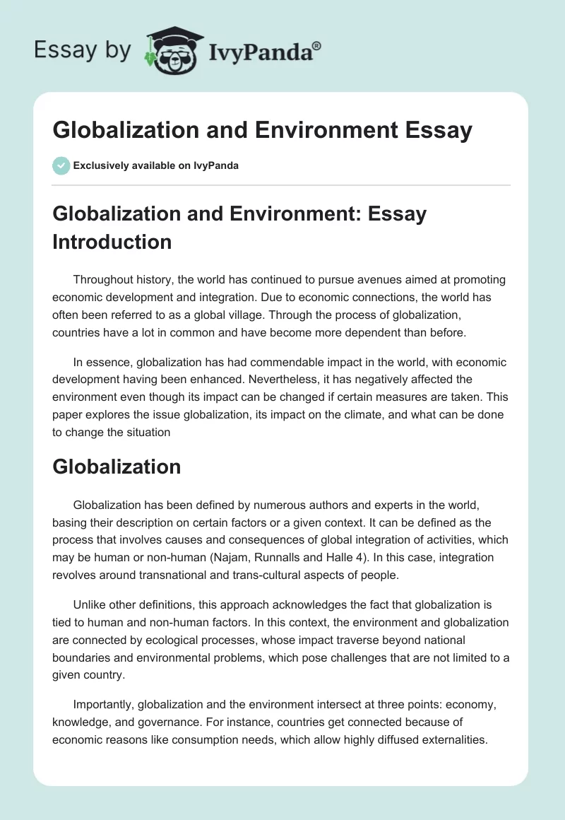 Globalization and Environment Essay. Page 1