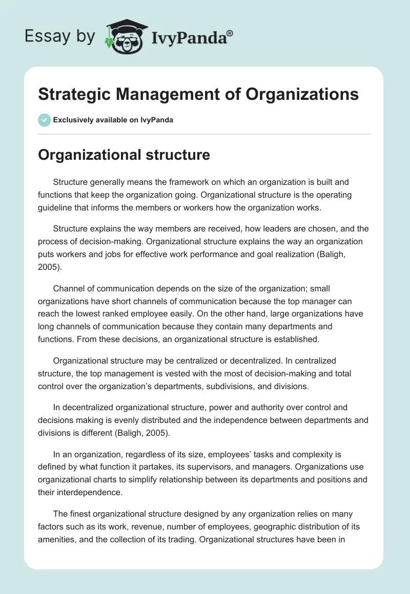 Strategic Management of Organizations. Page 1