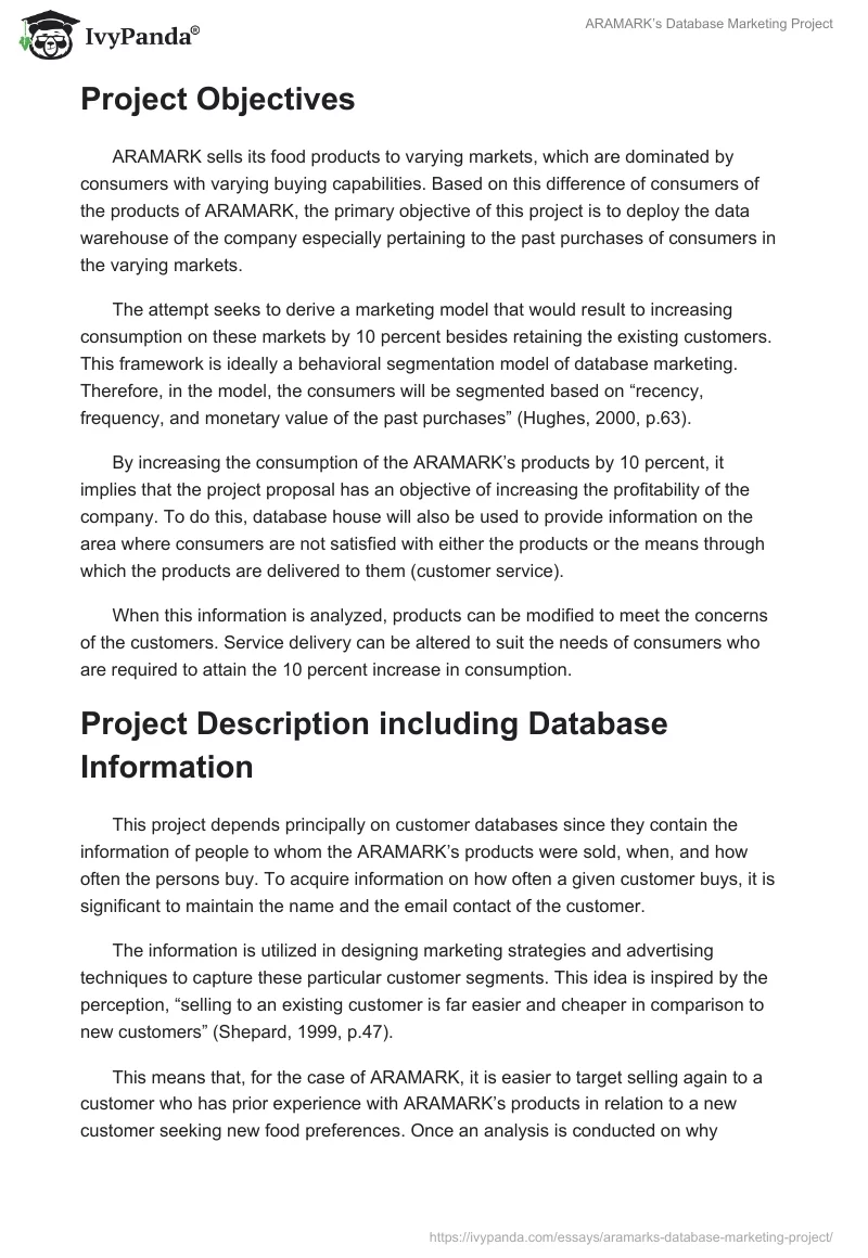 ARAMARK’s Database Marketing Project. Page 2
