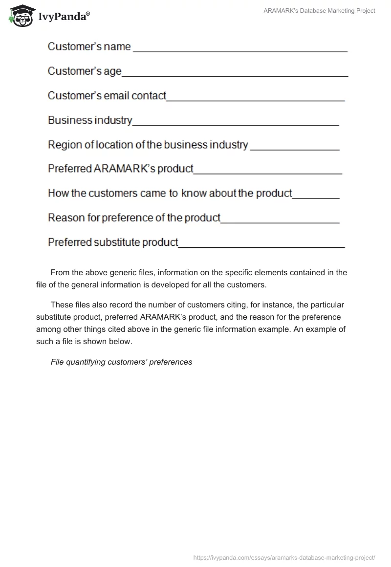 ARAMARK’s Database Marketing Project. Page 5