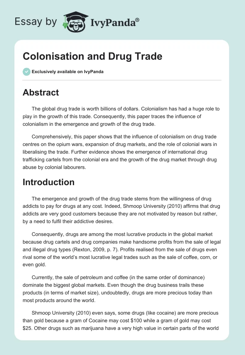 Colonisation and Drug Trade. Page 1