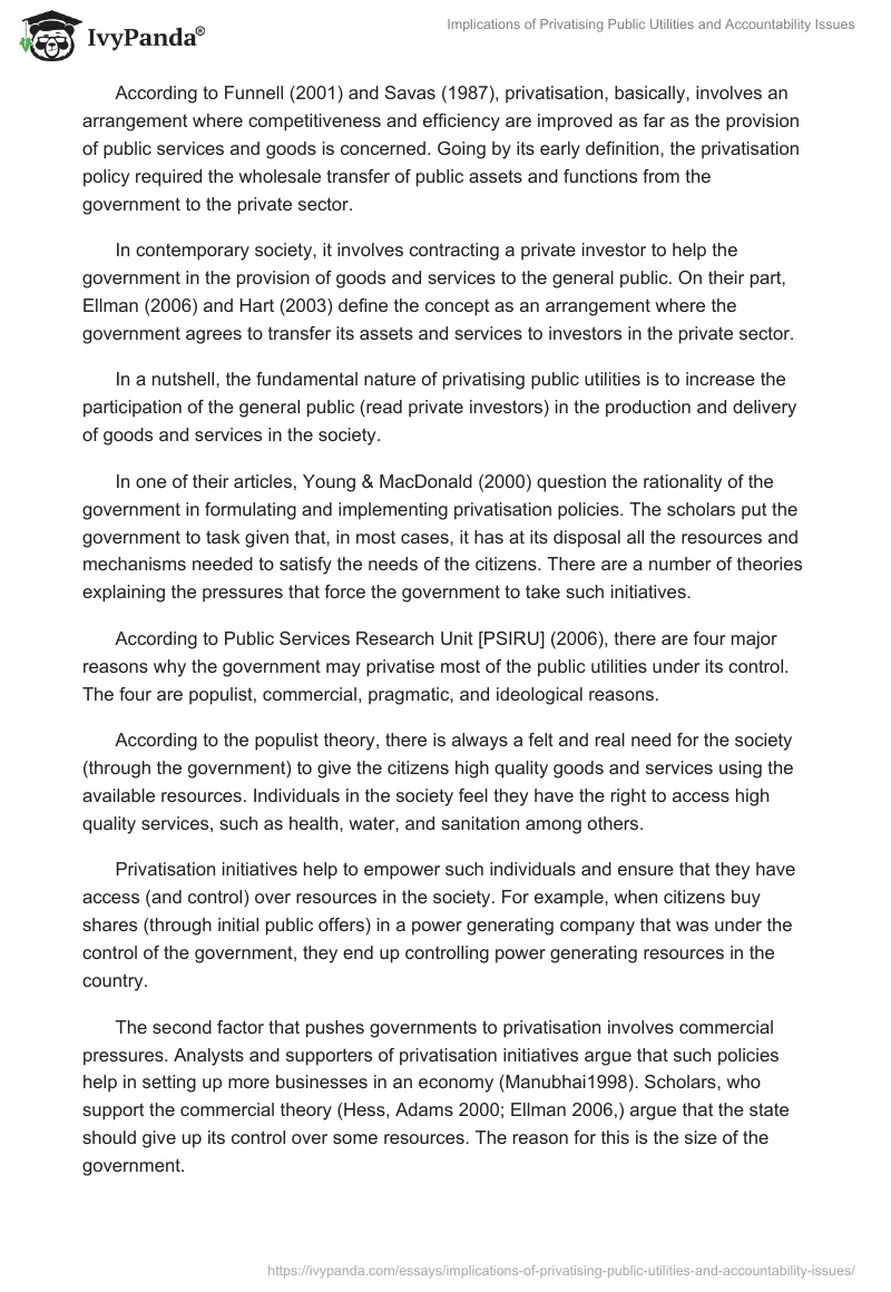 Implications of Privatising Public Utilities and Accountability Issues. Page 3