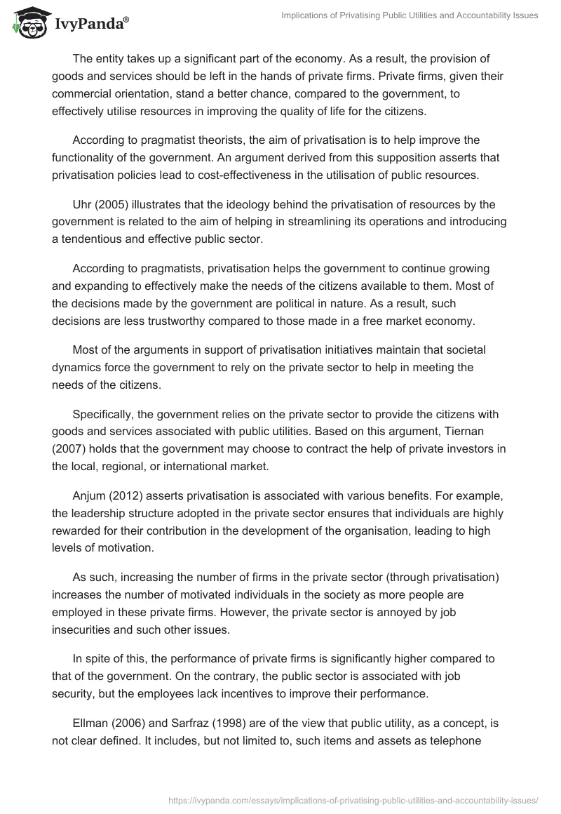 Implications of Privatising Public Utilities and Accountability Issues. Page 4