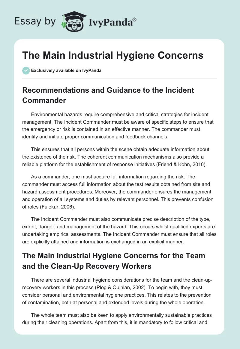 The Main Industrial Hygiene Concerns. Page 1