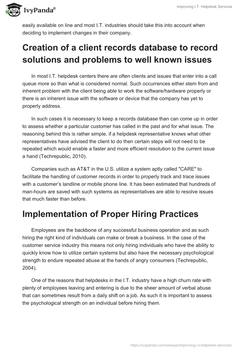 Improving I.T. Helpdesk Services. Page 3