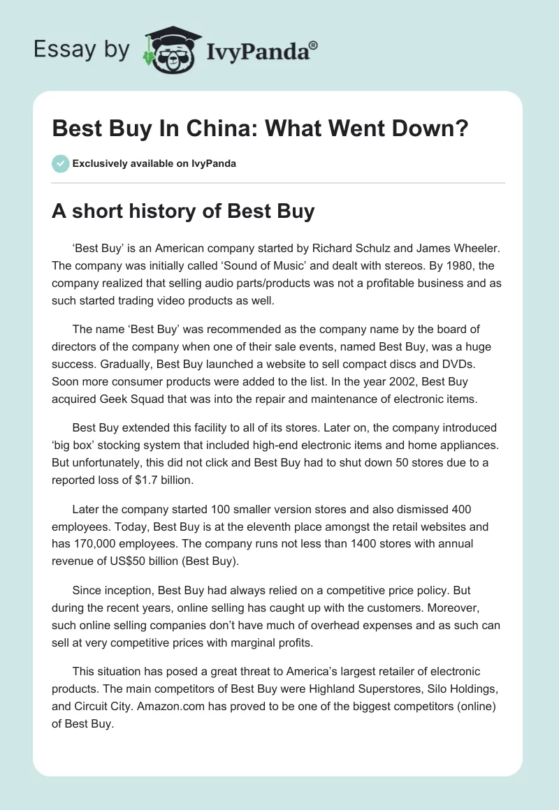 Best Buy In China: What Went Down?. Page 1