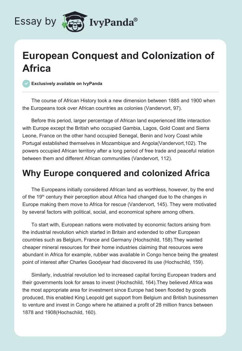 European Conquest and Colonization of Africa. Page 1