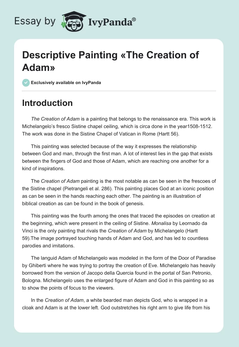 Descriptive Painting «The Creation of Adam». Page 1