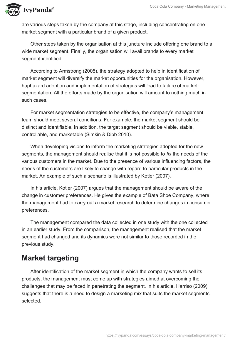 Coca Cola Company - Marketing Management. Page 5