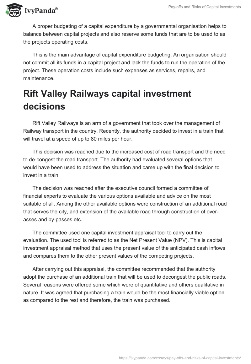 Pay-offs and Risks of Capital Investments. Page 2