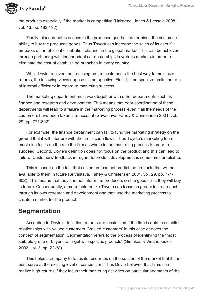 Toyota Motor Corporation Marketing Principles. Page 4