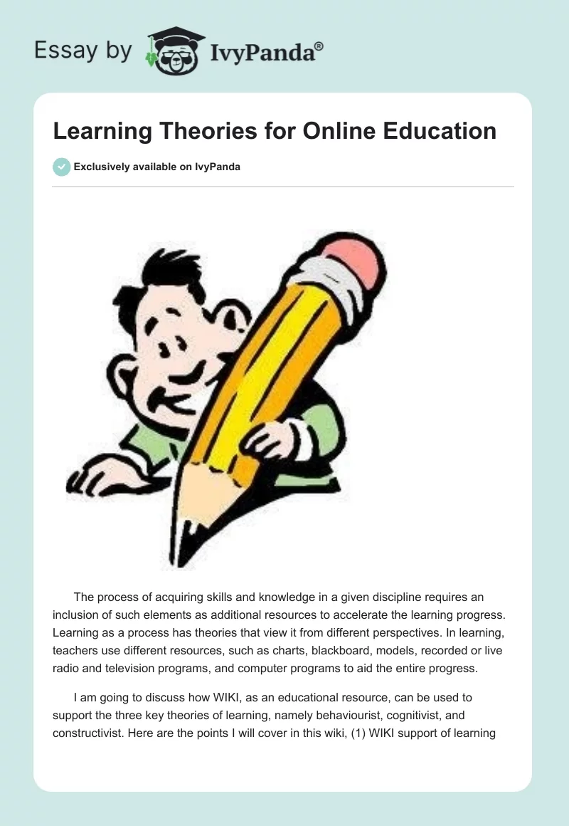 Learning Theories for Online Education. Page 1