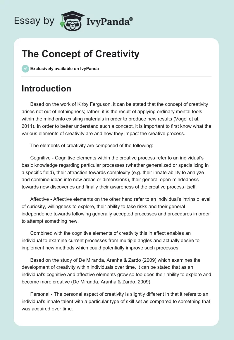 The Concept of Creativity. Page 1