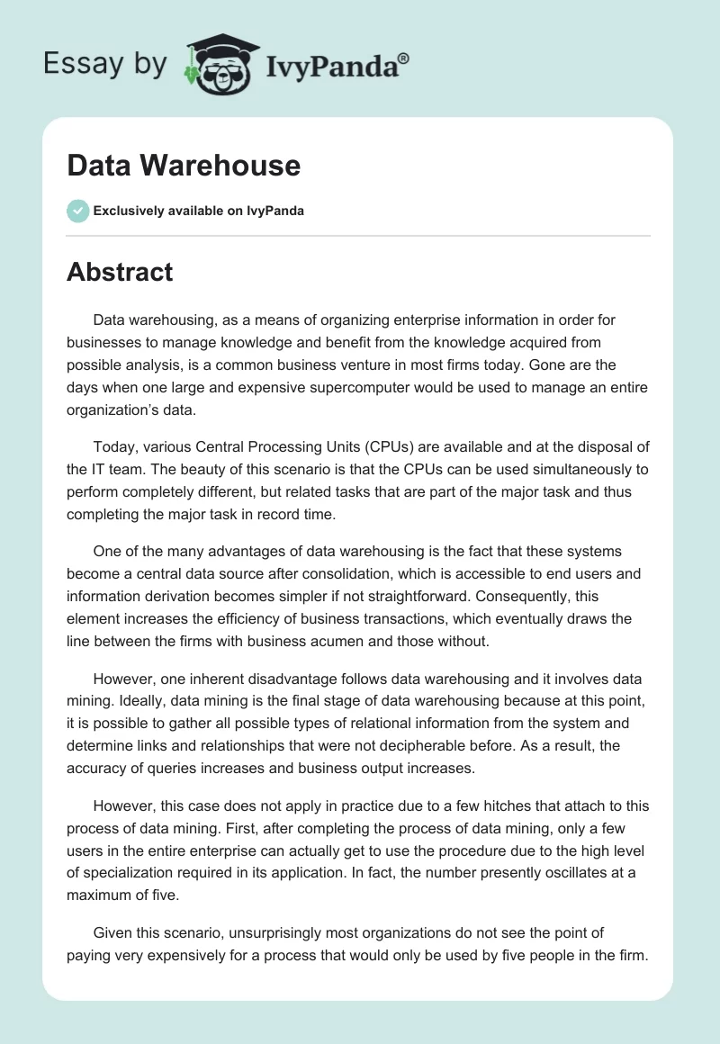Data Warehouse. Page 1