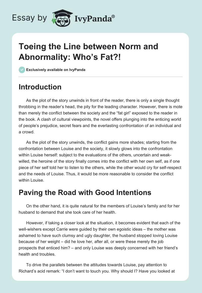 Toeing the Line between Norm and Abnormality: Who’s Fat?!. Page 1