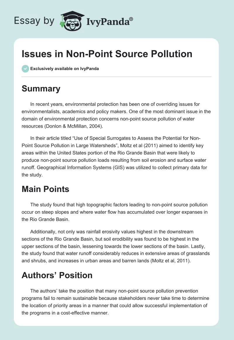 Issues in Non-Point Source Pollution. Page 1