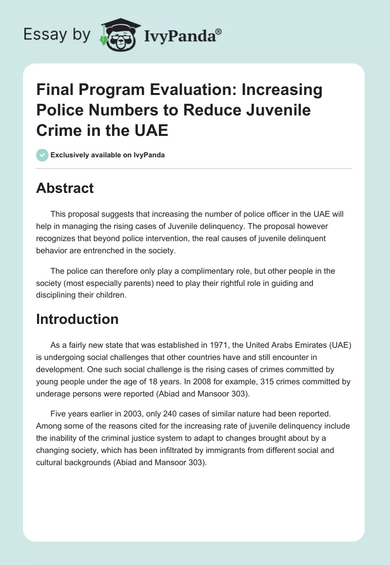 Final Program Evaluation: Increasing Police Numbers to Reduce Juvenile Crime in the UAE. Page 1