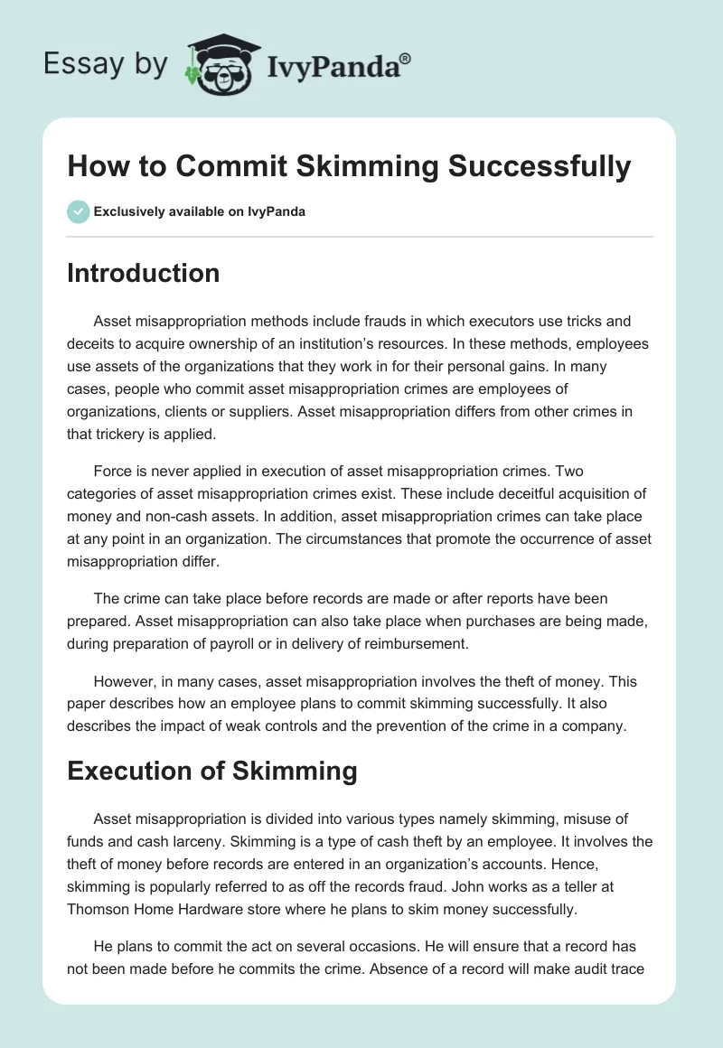 How to Commit Skimming Successfully. Page 1