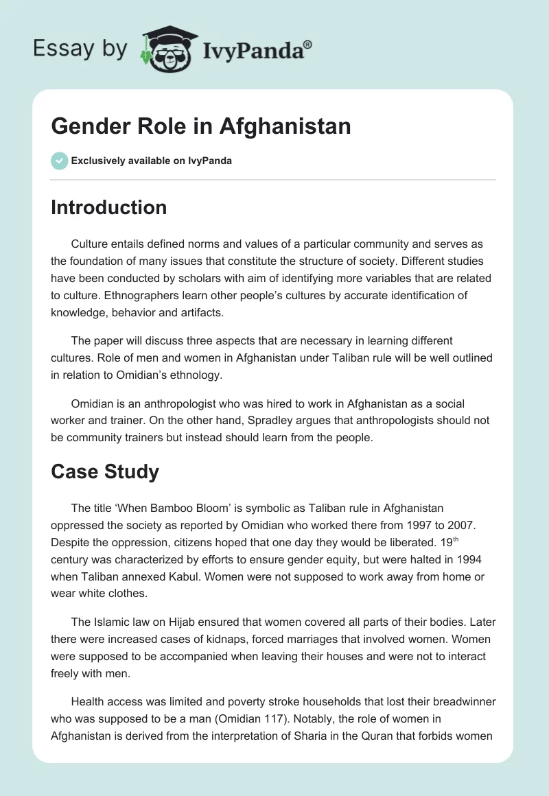 Gender Role in Afghanistan. Page 1