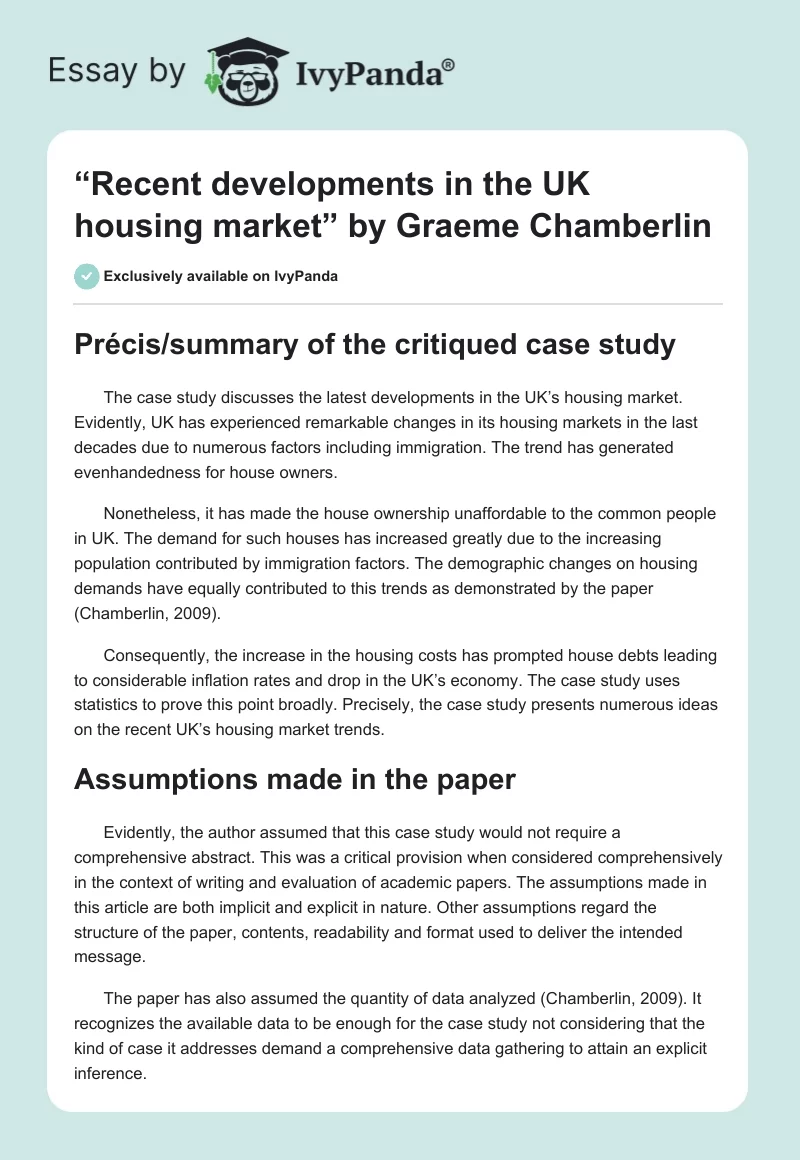 “Recent developments in the UK housing market” by Graeme Chamberlin. Page 1