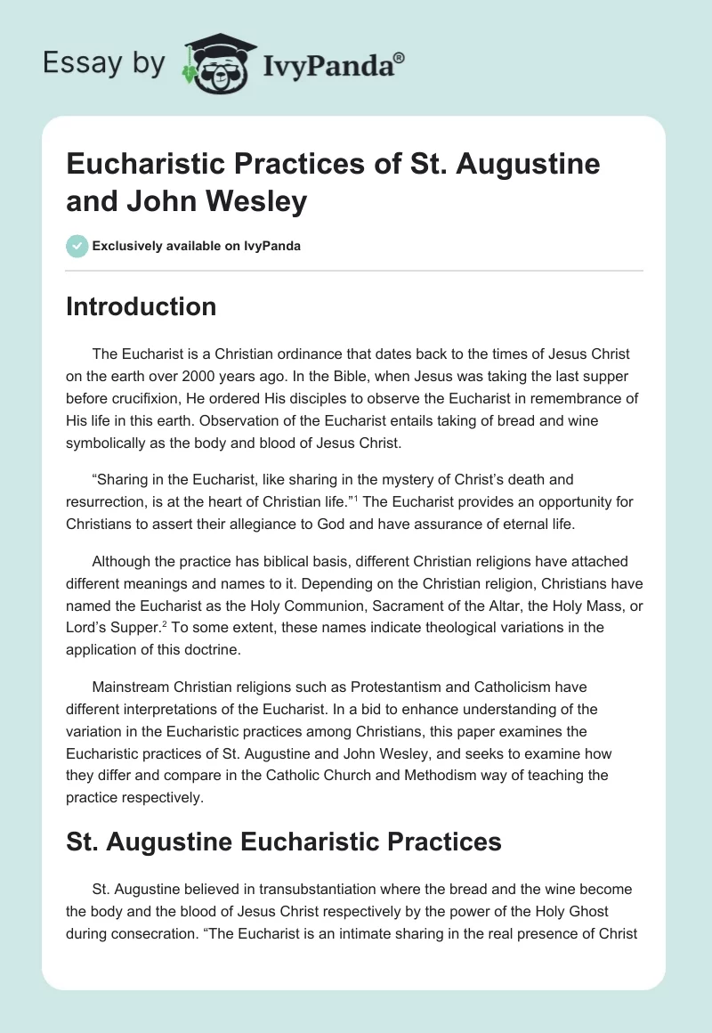 Eucharistic Practices of St. Augustine and John Wesley. Page 1
