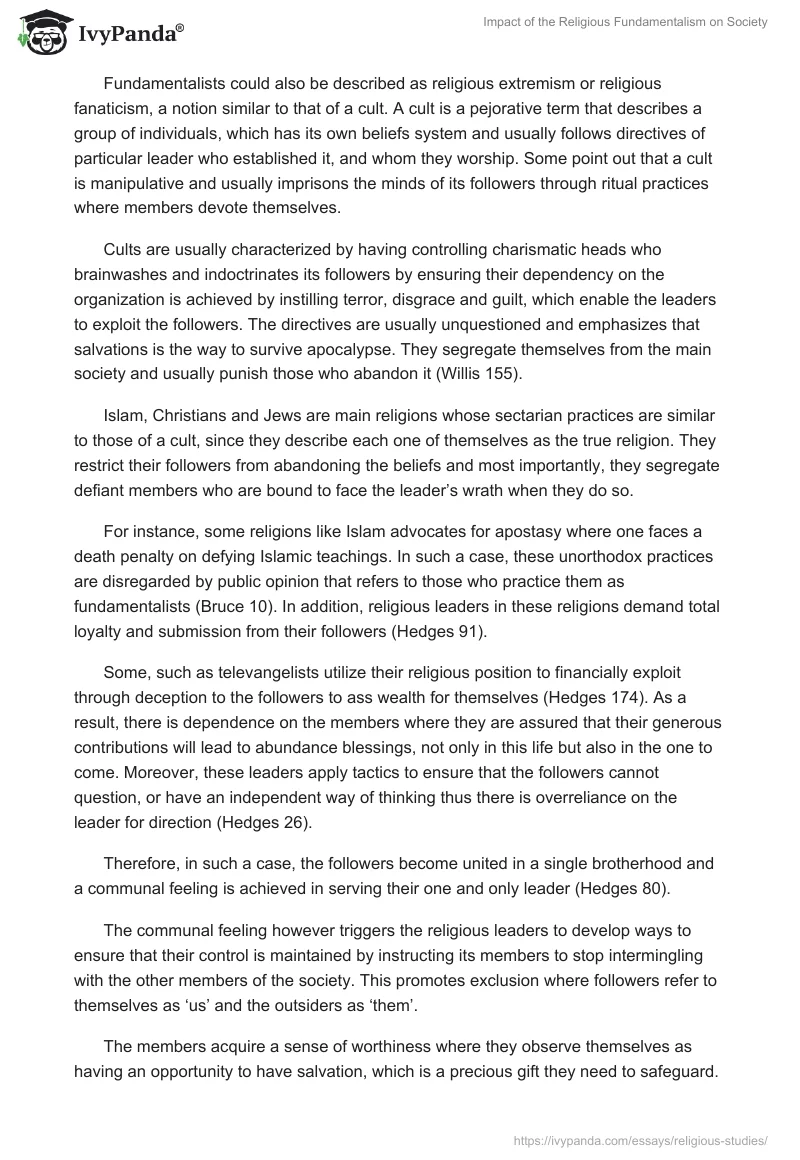 Impact of the Religious Fundamentalism on Society. Page 2