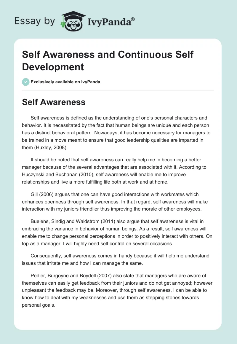 Self Awareness and Continuous Self Development. Page 1
