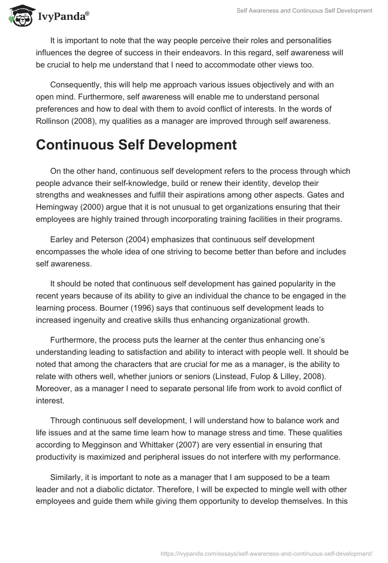 Self Awareness and Continuous Self Development. Page 2