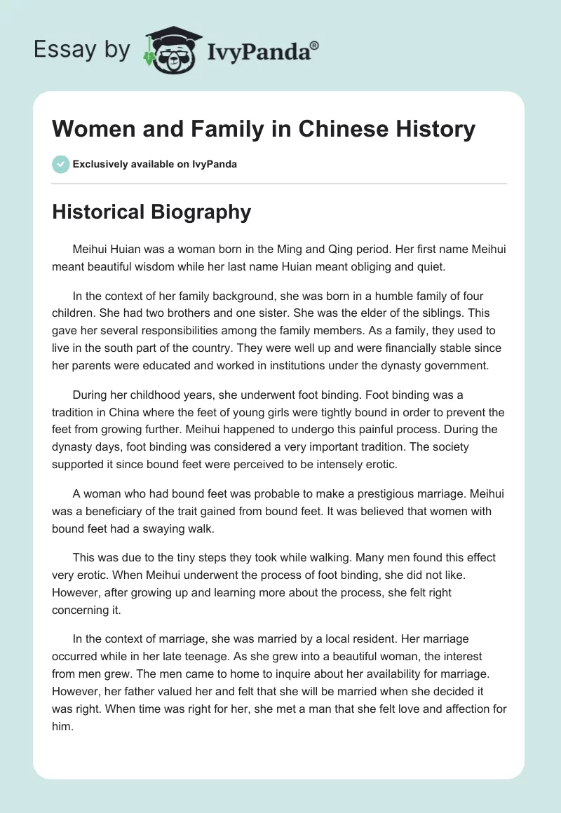 Women and Family in Chinese History. Page 1