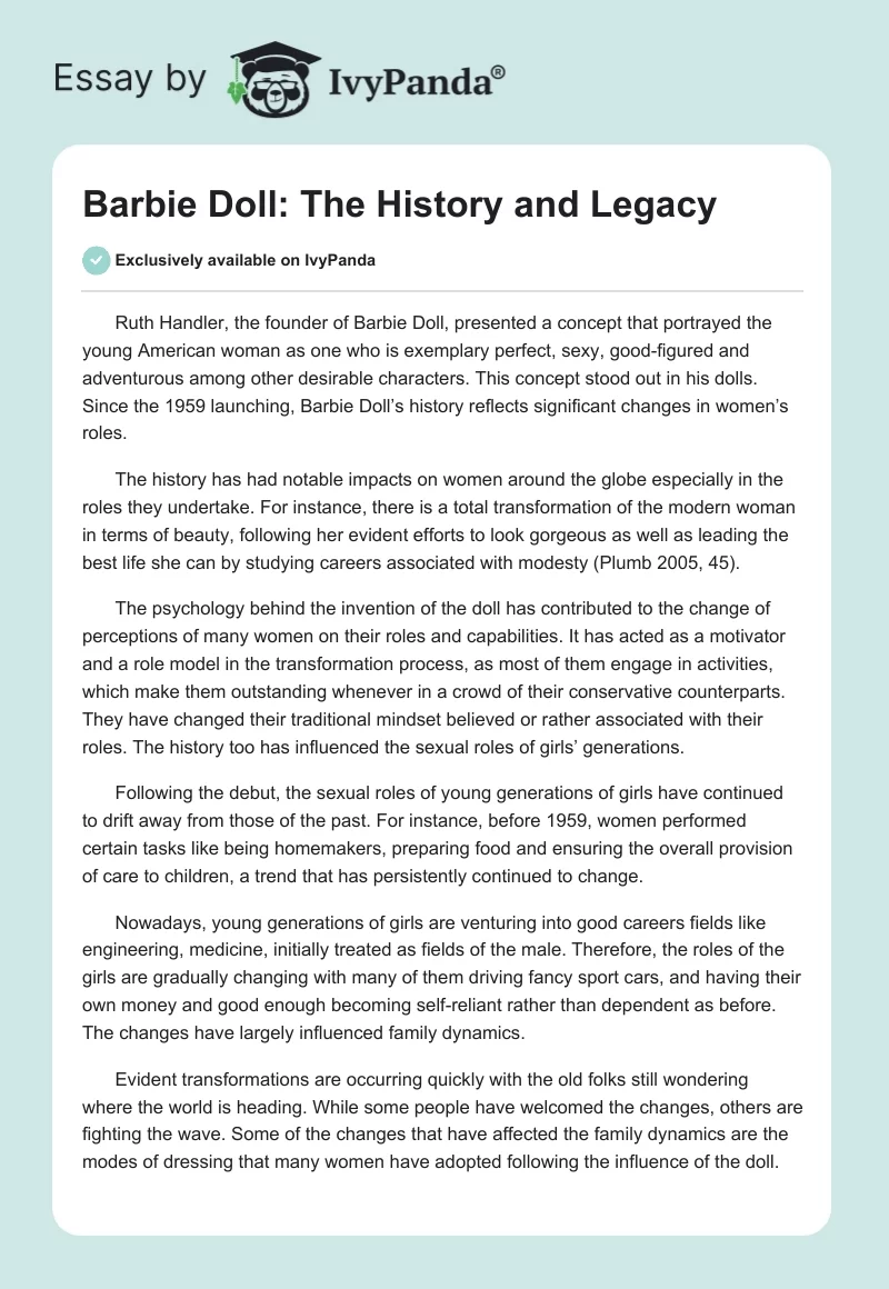 Barbie Doll: The History and Legacy. Page 1