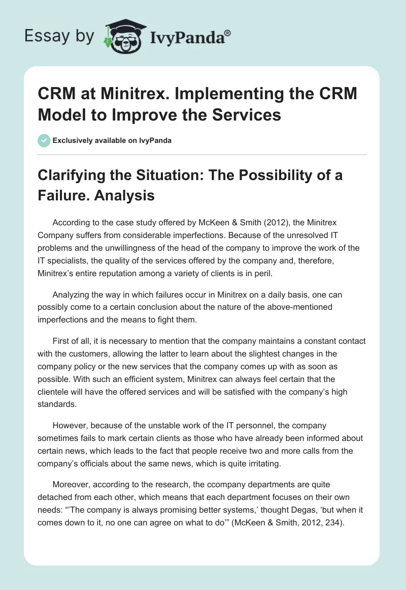 CRM at Minitrex. Implementing the CRM Model to Improve the Services. Page 1