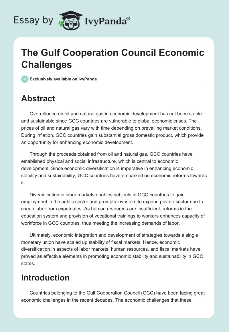 The Gulf Cooperation Council Economic Challenges. Page 1