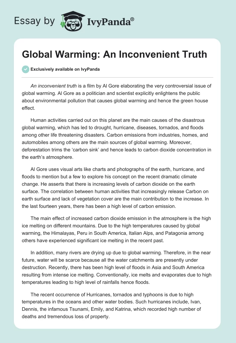 Global Warming: "An Inconvenient Truth". Page 1