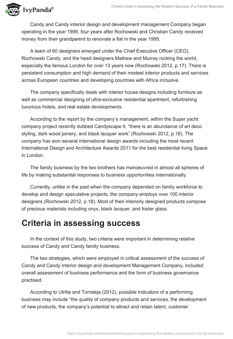 Criteria Used in Assessing the Relative Success of a Family Business. Page 2