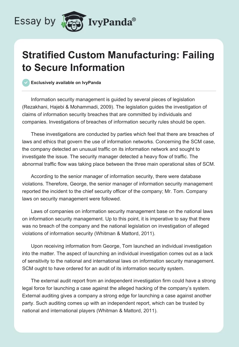 Stratified Custom Manufacturing: Failing to Secure Information. Page 1