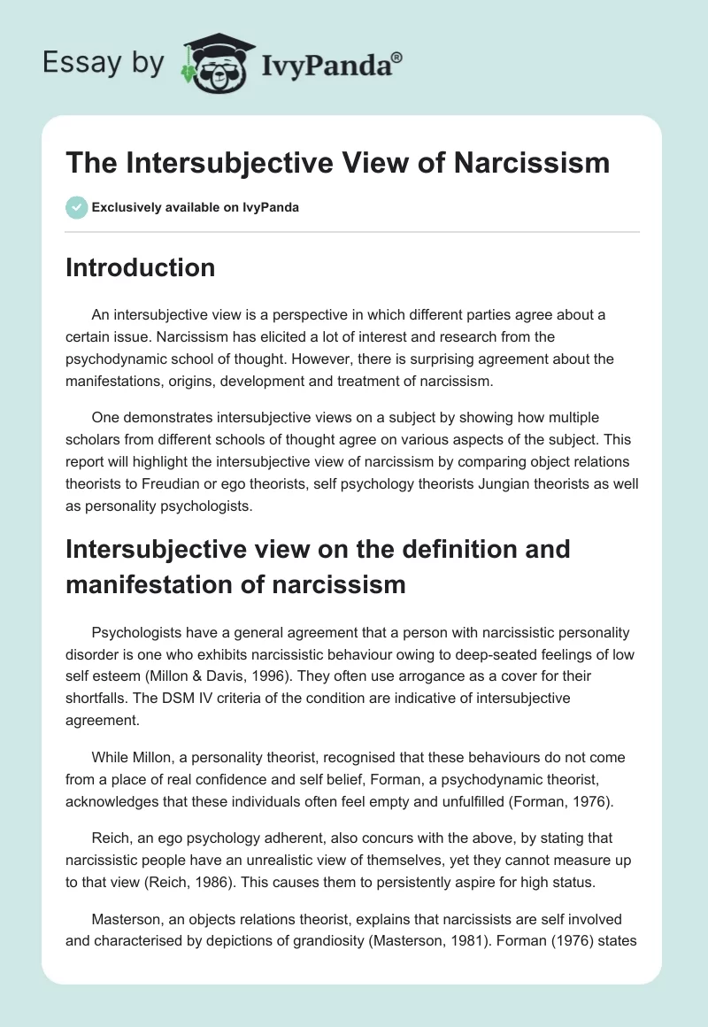 The Intersubjective View of Narcissism. Page 1